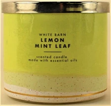 Bath & Body Works White Barn LEMON MINT LEAF 3 Wick 14.5 Oz Scented Candle
