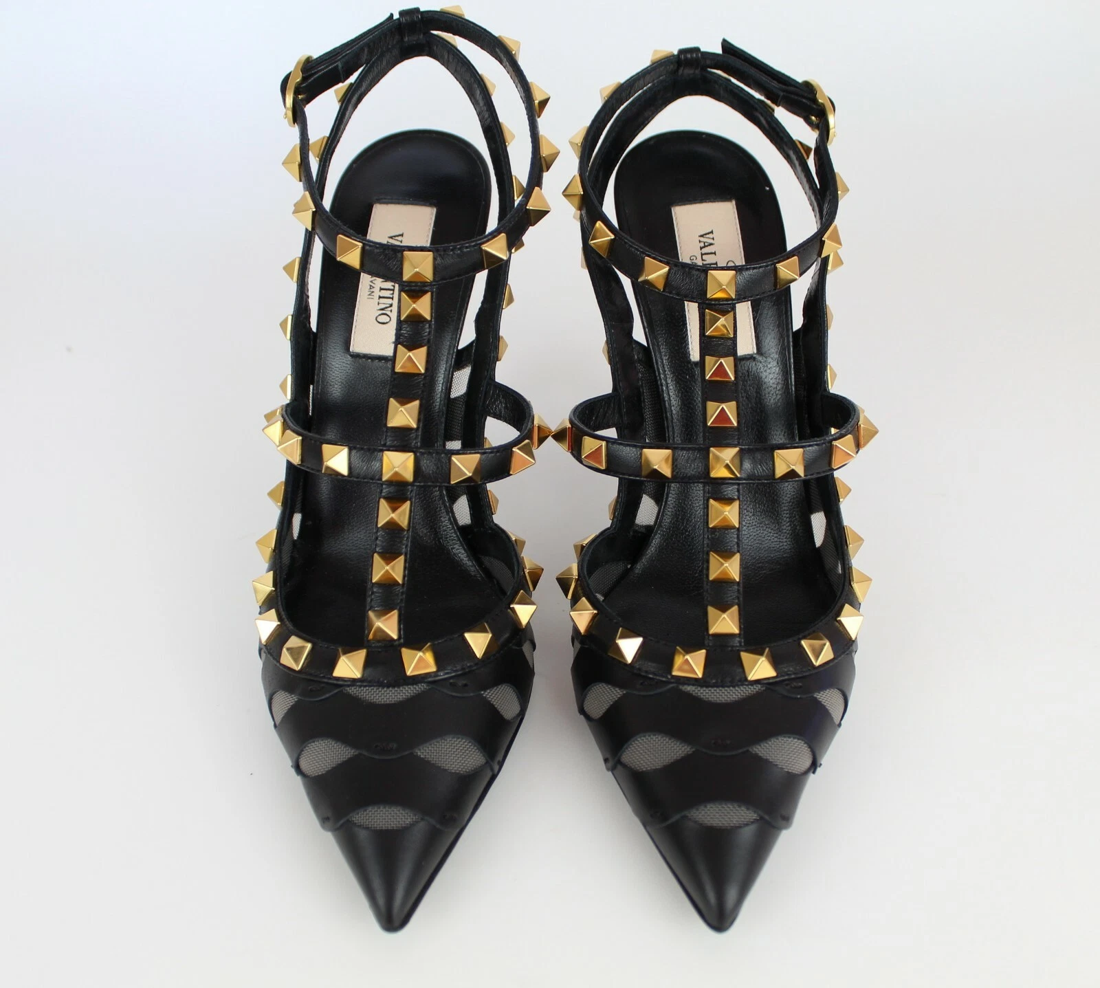 NUOVE DÉCOLLETÉ A STILETTO VALENTINO GARAVANI Rockstud in pelle con ritaglio nere EUR 37