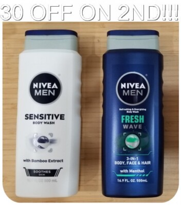 Nivea Body Wash, Fresh Wave 3 in 1 OR Sensitive with Bamboo Extract, 16.9 Oz