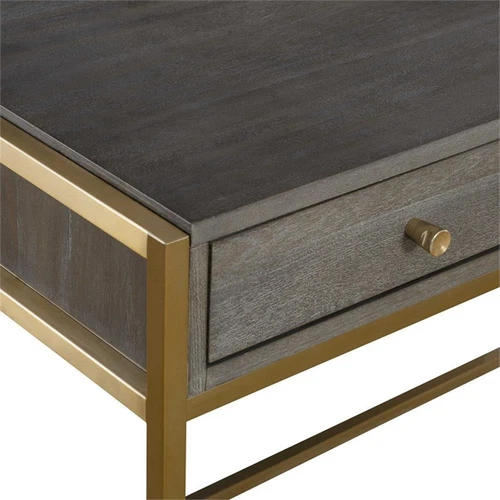 Uttermost Taja Modern Wood and Stainless Steel Writing Desk in Brass/Woodtone - Picture 6 of 7