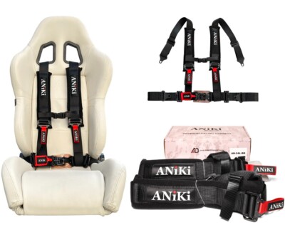 ANIKI BLACK 4 POINT 2'' LATCH & LINK SEAT BELT HARNESS w/ SHOULDER PAD UTV ATV