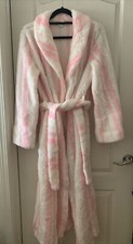 VTG Borg Fuzzy Fleece Heavy Robe Belt Housecoat Pink Stripe Med Made In USA