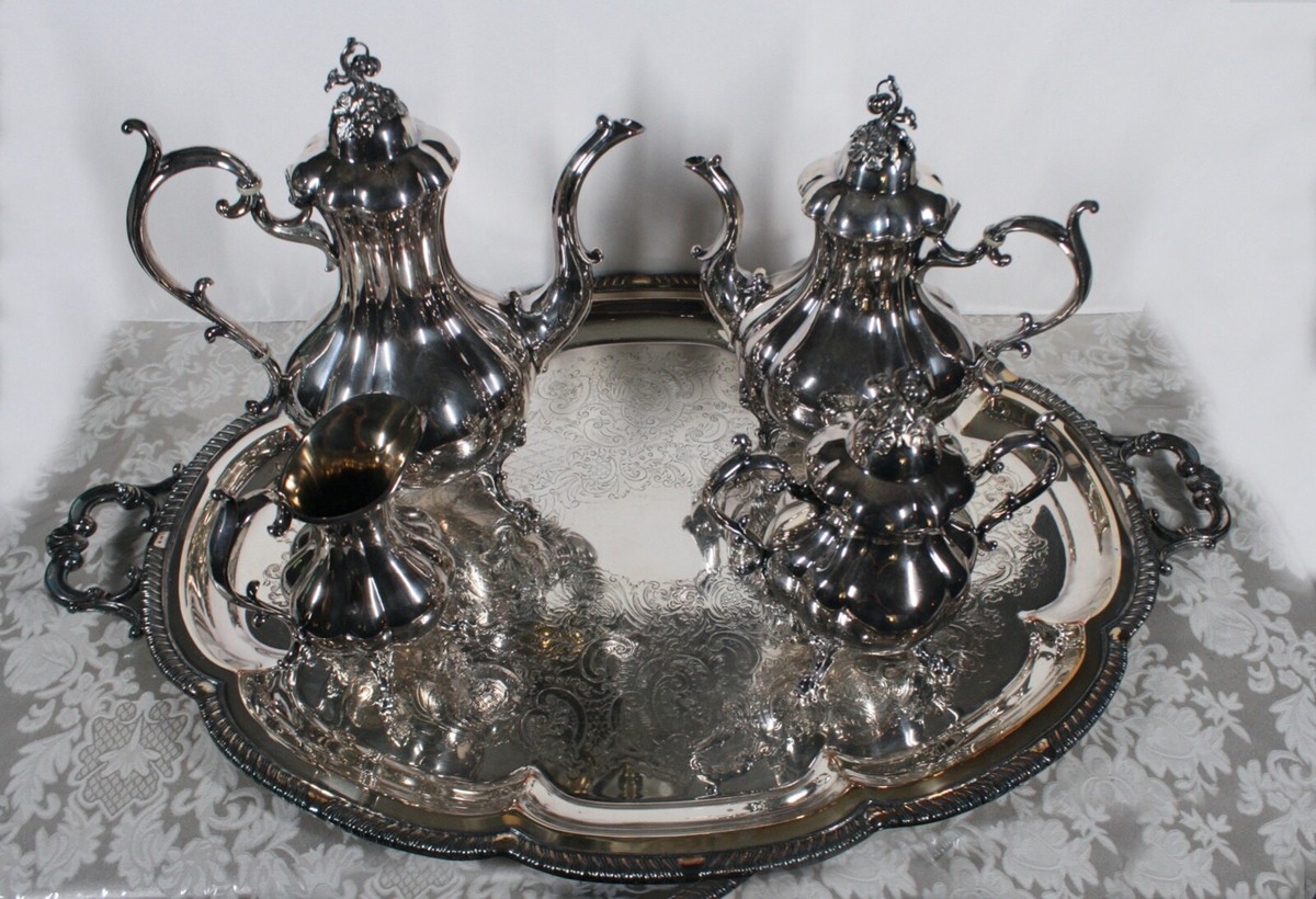 REED & BARTON WINTHROP 1795 TEA & COFFEE SET + FB ROGERS 6725 TRAY