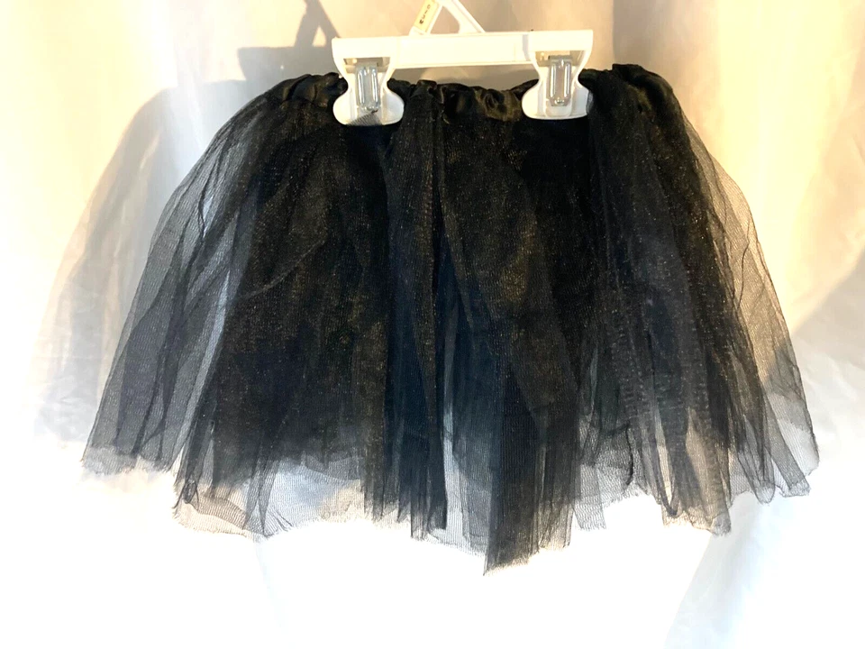 Falda tutú de tul negra para niños con cintura elástica satinada - 3 capas Foto 2 de 4