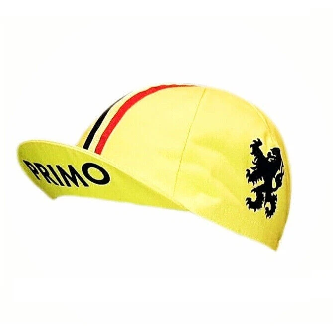 CAPPELLINO CAPPELLO CICLISMO BICICLETTA RETRO PRIMO LEONE DELLE FIANDRE - GIALLO - Immagine 2 di 3
