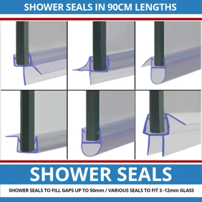 Shower Screen Seal Strip | For 3-12mm Glass | Up to 50mm Gap | Bath Door 900mm