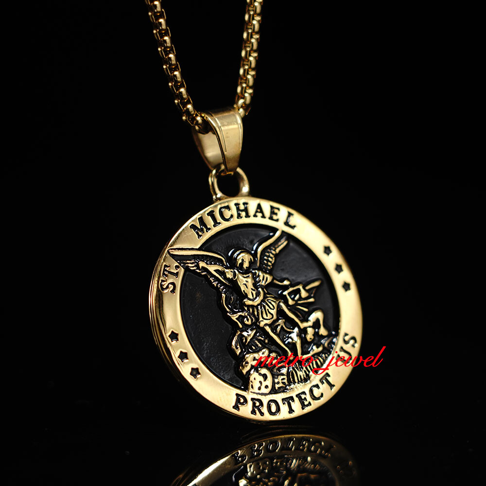 JXC Gold Catholic Saint St Michael Archangel Medal Medallion