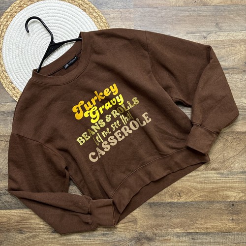 Zara Brown Thanksgiving Graphic Pullover Sweatshirt Womens Small *MINOR