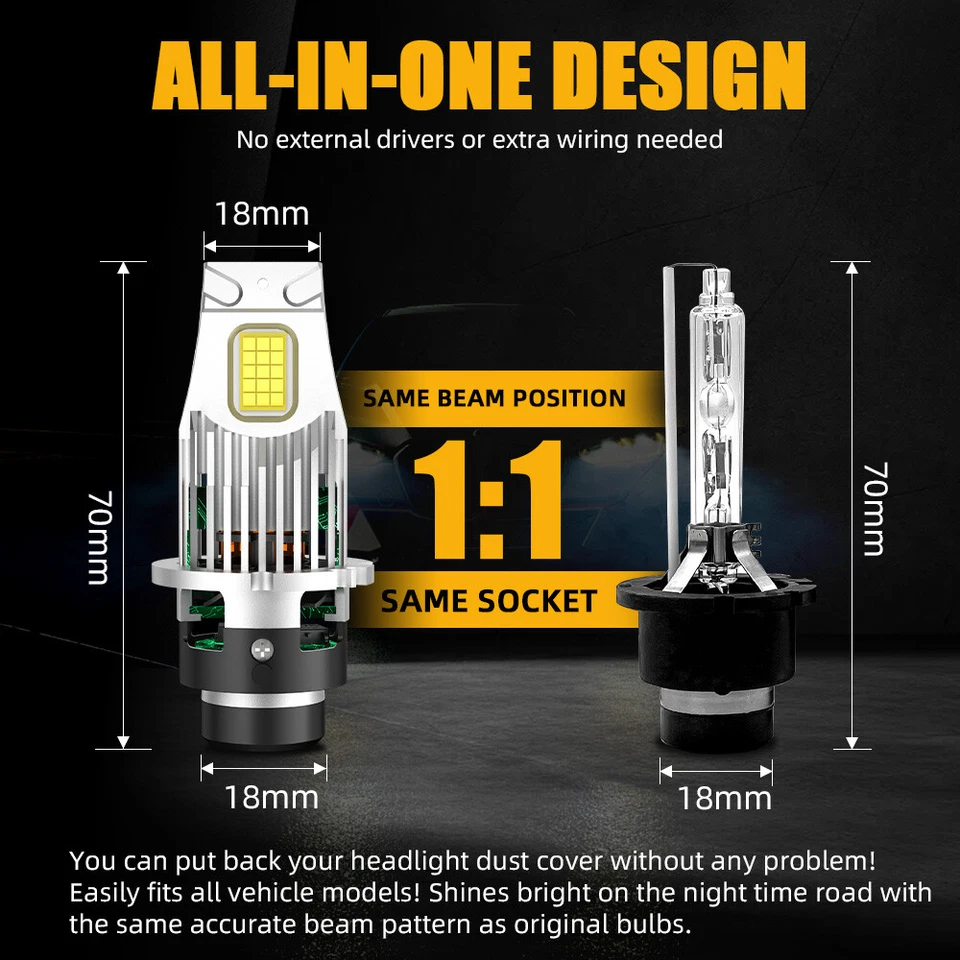 D2S D2R LED Headlight Bulb Replace HID Xenon Super 6500K White Conversion Kit - Image 3 of 4