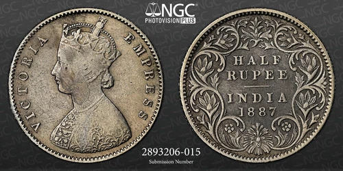 British India 1887C INDIA 1/2 RUPEE NGC