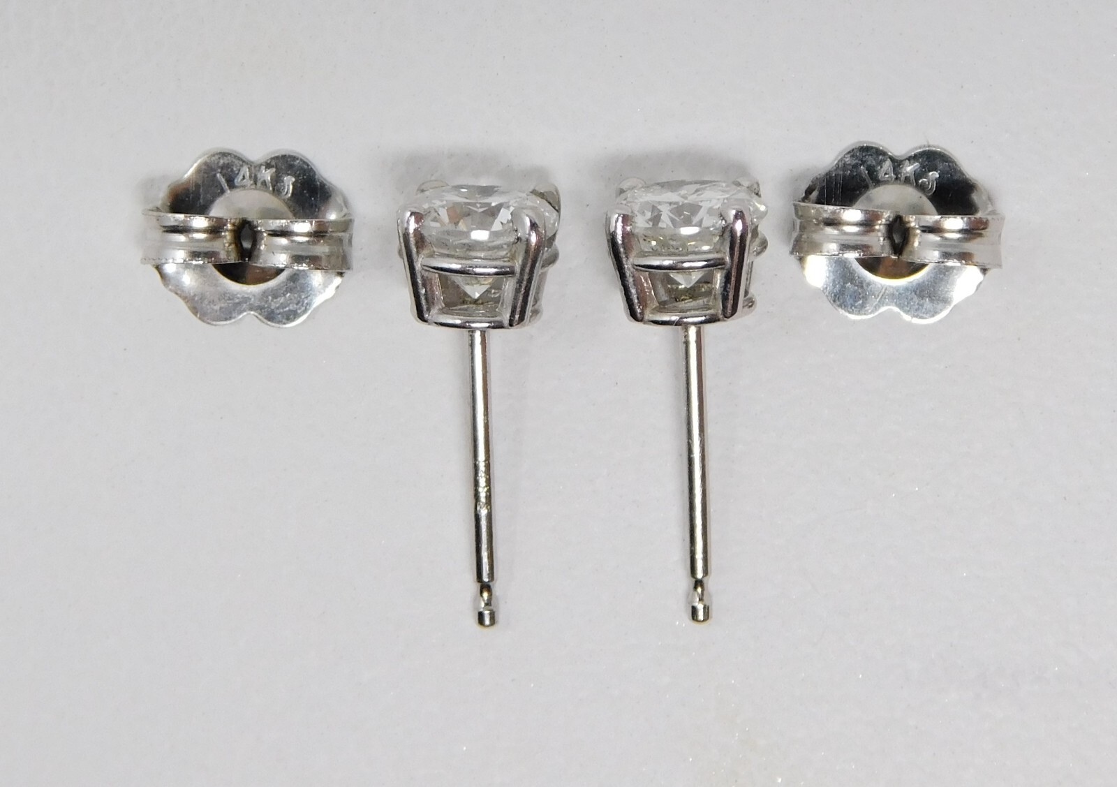 14 kt White Gold Pair of ∼4.5 mm OEC Diamond Stud Pierced Prong Earrings B6655
