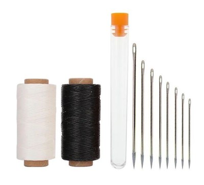 Flat Waxed Thread Line 50m Roll 0.8mm 7Pcs Sewing Needles 8Pc Awl Stitching Tool