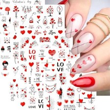 12 Sheets Valentines Nail Stickers, 3D Self-Adhesive Heart Nail Valentines-1