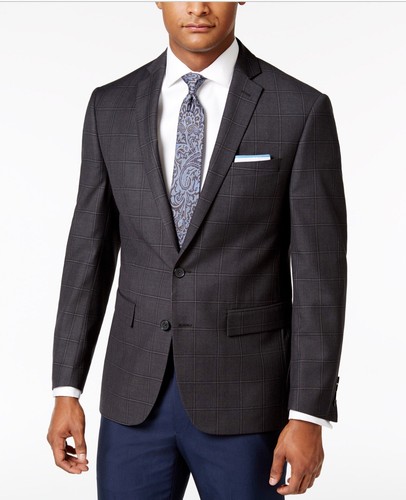 Ryan Seacrest Mens Windowpane Two Button Blazer Jacket, Grey, 36 Short