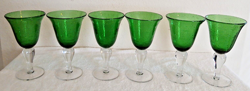 Calice acqua vino vetro soffiato spesso verde smeraldo gambo trasparente alto 8,2" - Foto 10 di 20
