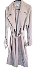 NINE WEST Womens Crepe Trench Coat Tan Belted Notch Collar Fully Line Sz L NWOT