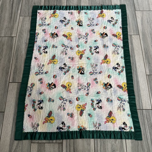 Vintage Disney Baby Looney Tunes Handmade Baby Blanket Tweety Bugs Bunny Quilt - Picture 9 of 9