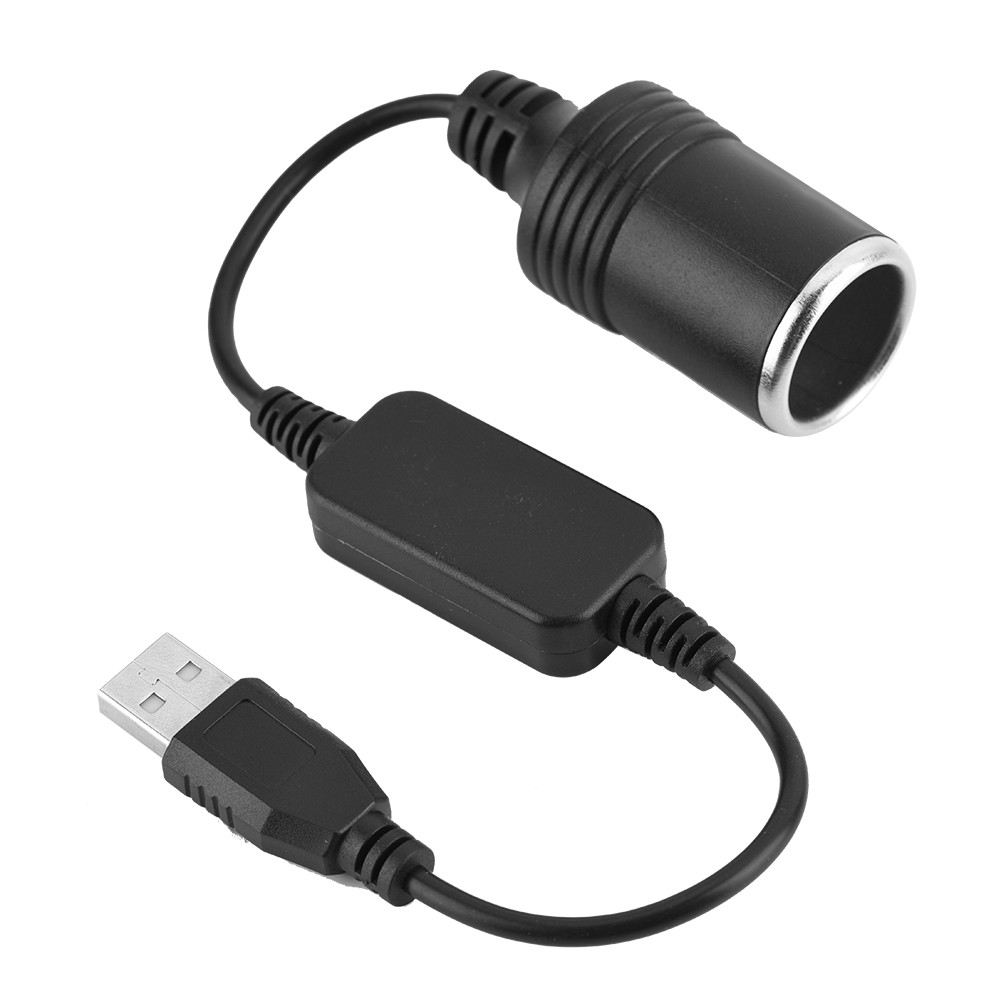 USB Port To 12V Car Cigarette Lighter Socket Female Converter Adapter Cord