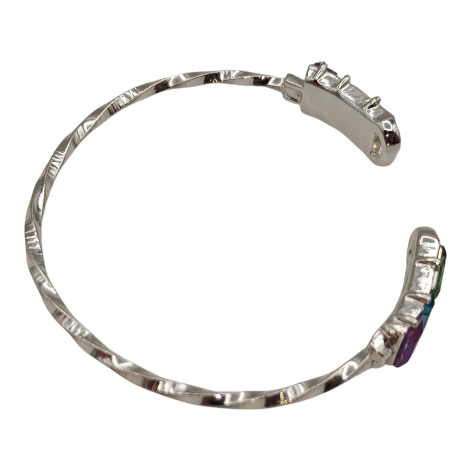 Silver Tone Bangle Bracelet Multi Colored Rhinest… - image 7