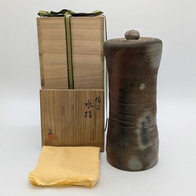 Vintage Mizusashi Takahara Satoshi Bizen Ware dünnes Wasserglas A mit Box Stoff