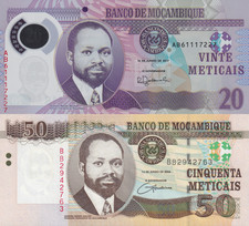 Mozambique 20 50 Meticais 2006 2017 P 144a 149b Polymer Paper UNC Set 2 pcs NR