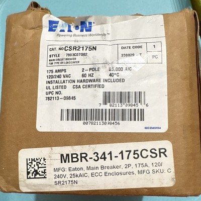 Eaton CSR2175N Main Breaker 2-Pole 175A 120-240V AC, Hardware Included