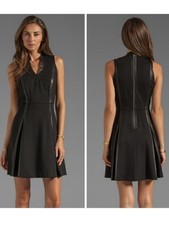Rebecca Taylor Black Leather Panel Dress Sz 8