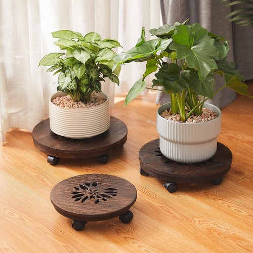 Wood Plant Stand Indoor,Plant Caddy with Lockable Wheels,Pot Stand,Rolling Pl... - Picture 3 of 8