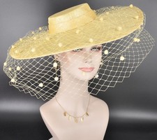 Yellow Wide Brim Fascinator Ascot Hat Wedding Race Day Mother of the Bride