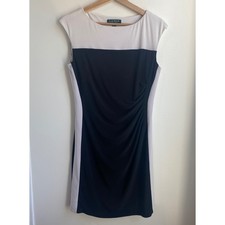 Lauren Ralph Lauren Sheath Dress Womens 10 Black White Colorblock Ruched Mod