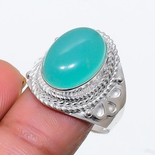 Aqua Chalcedony Gemstone Handmade 925 Sterling Silver All Size Ring For Gift