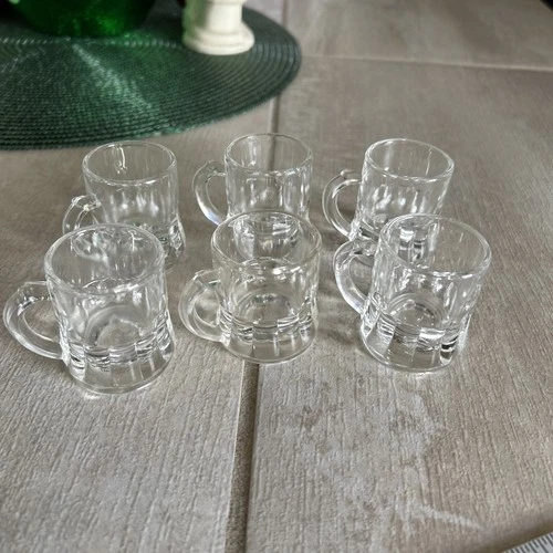 Vintage Federal Glass Miniature Shot Glass Mugs (6) Clear 2” Tall
