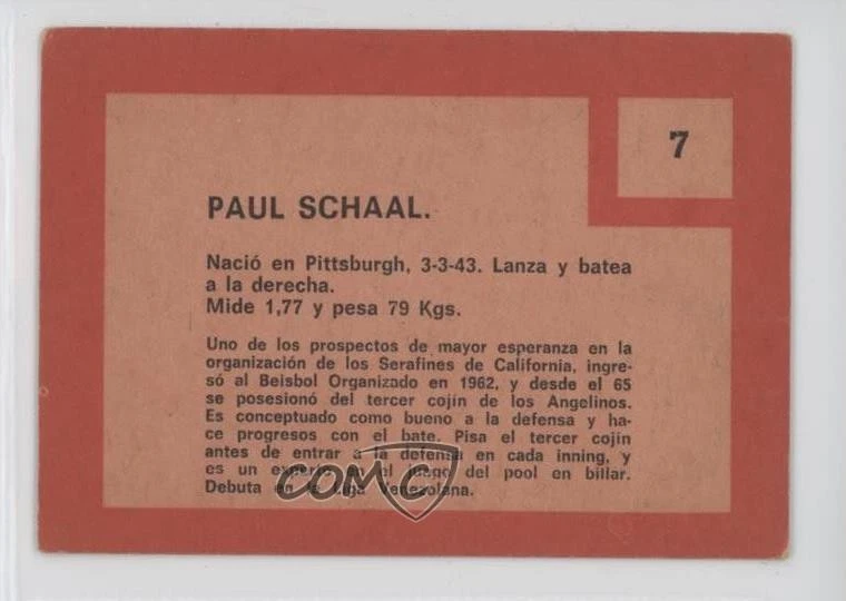 1967 Topps Venezuelan Paul Schaal #7 - Image 2 of 2