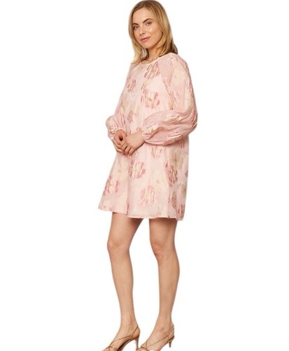 Nuevo con etiquetas Mini Vestido En Crème Rosa Floral Organza Talla Mediana Manga Burbuja - Imagen 4 de 12