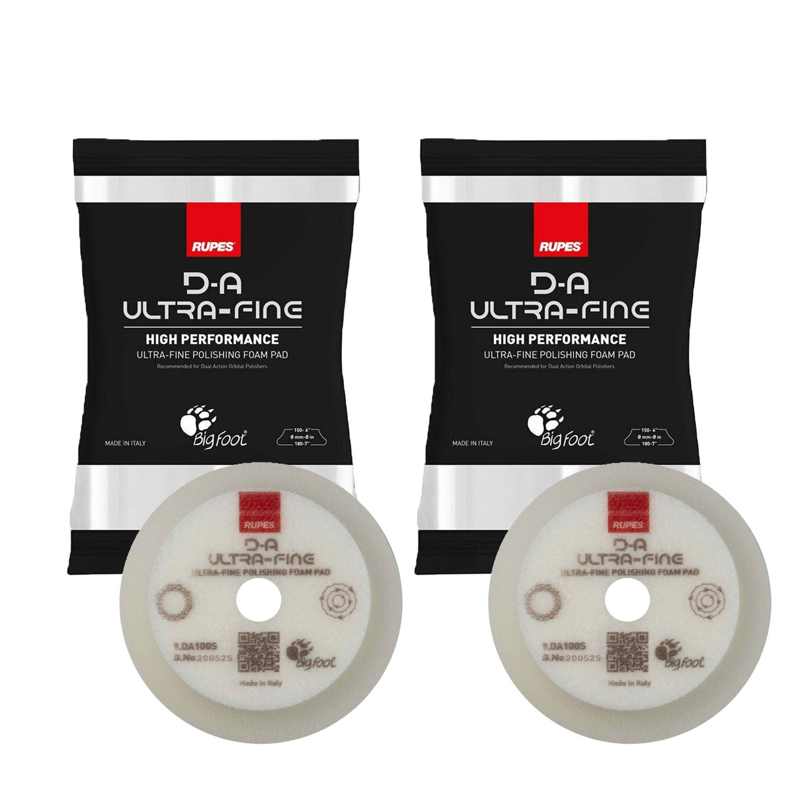 2 x RUPES DA 80x100mm Bigfoot WHITE ULTRA FINE Compound Foam Polishing Pad