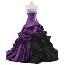 Gothic Black And Purple Wedding Dress Satin Organza Long Princess Bridal Gowns
