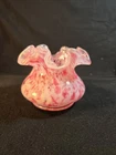 Fenton Rose Mist Vasa Murrhina Pink Ruffled Rose Bowl Vase With Original Sticker