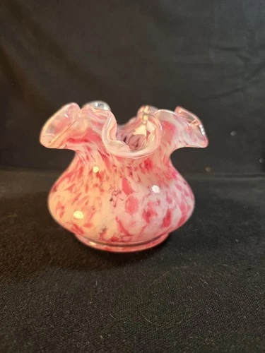 Fenton Rose Mist Vasa Murrhina Pink Ruffled Rose Bowl Vase With Original Sticker