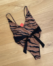 RIVER ISLAND Women’s Animal Print High Leg  Tie Swimsuit Size 10 Brand New! 