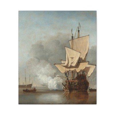 Willem van de Velde (II) - Het kanonschot - c. 1680 - Canvas Wall Art