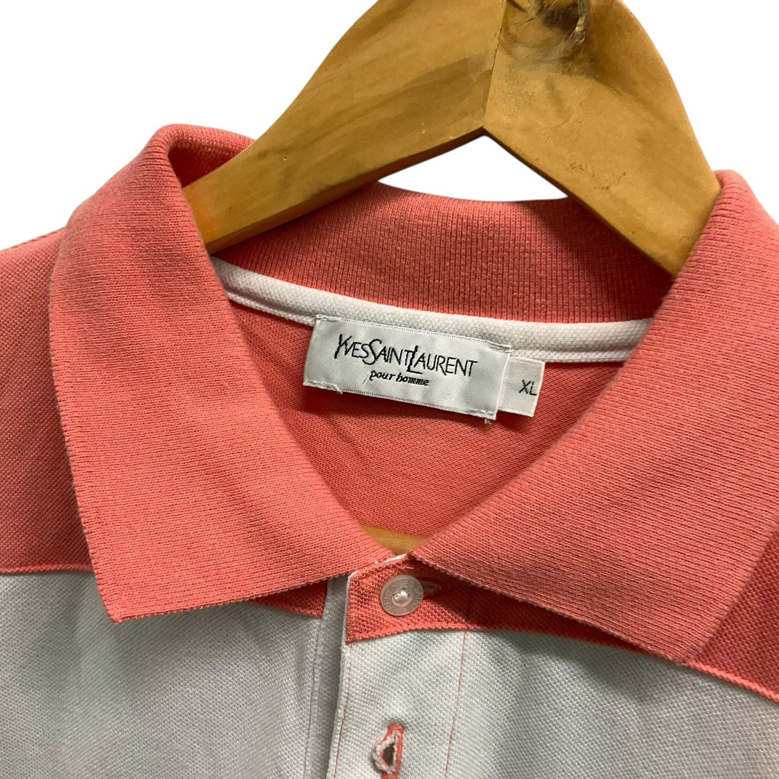 SAINT LAURENT Polo a righe YSL uomo XL bianco rosa