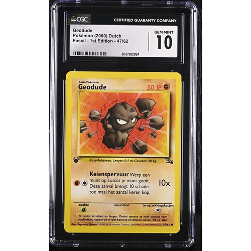 CGC 10 GEM MINT Geodude 1st Edition 47/62 Pokémon 2000 Dutch Fossil (PSA/BGS)