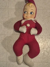 Large 22" Vintage Elf Pixie Plastic Face Stuffed Plush Doll Christmas Cloth
