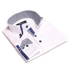 White Blue Check Mens Slim Fit Designer Dress Shirt - tailored Cotton Shirts for