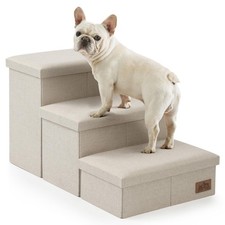 Dog Stairs with Storage, 3-Step Wider Sturdy Dog Steps for Small/Medium/Large...