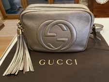 Authentic Gucci Soho Disco Cross Body Shoulder Bag Pewter Pebble Leather VGC