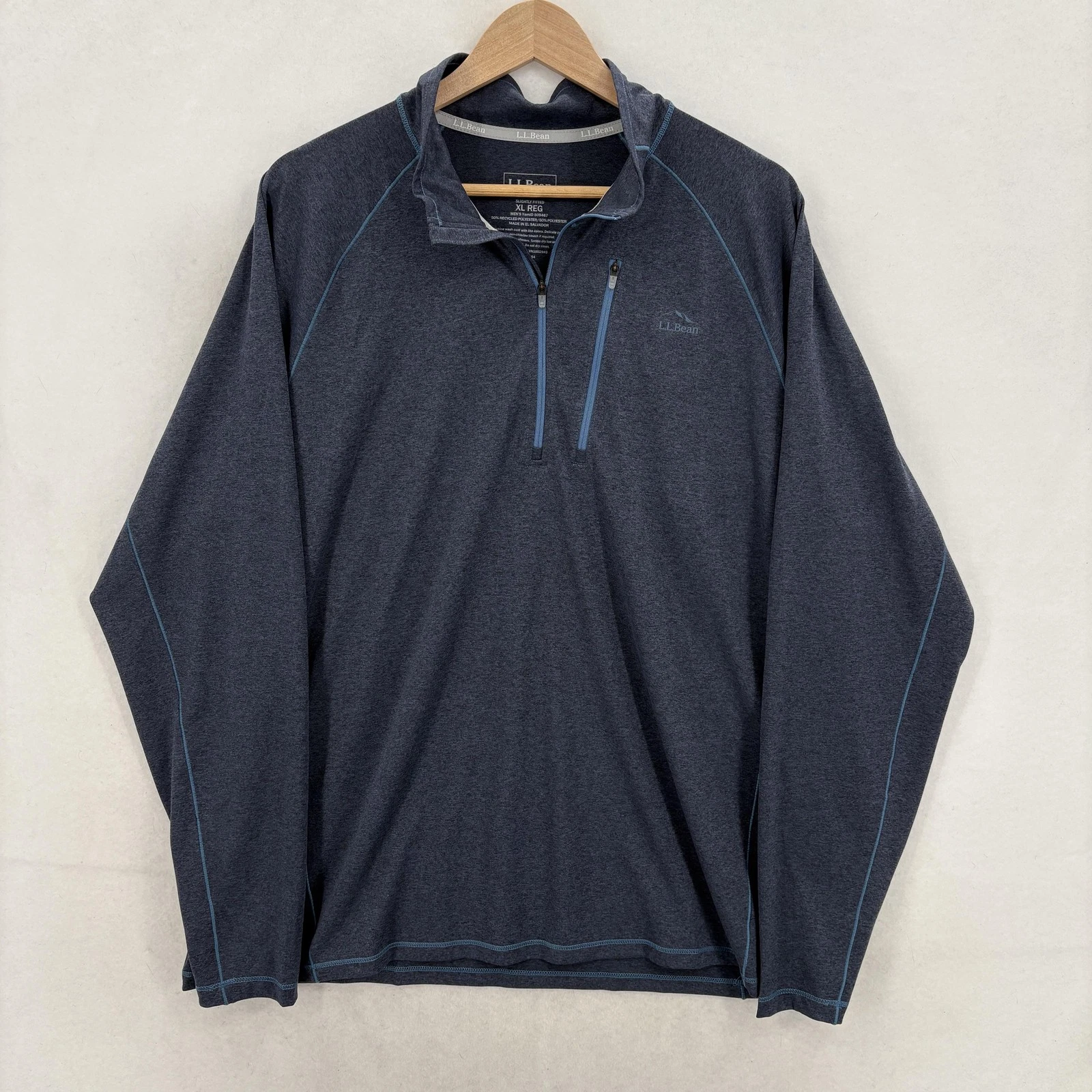 L.L. Bean Bean's Quick Dry Trail Tee 1/4-Zip Mens Large Blue Lightweight Hiking