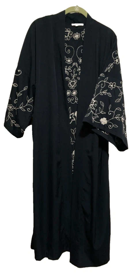 Anthropologie Floreat Azul Marino Longline Plumero Kimono Floral Con Cuentas Bordado OS Foto 2 de 4