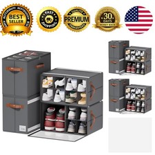 Shoe Organizer for Closet 32 Pairs Gray 4 Pack Shoe Storage Boxes
