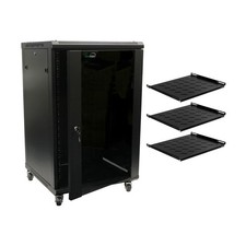 18U Wall Mount Server Data Cabinet 24" Depth Glass Door Lock Casters and shelves